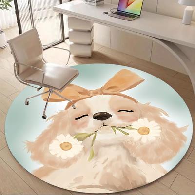 1pc Dog Daisies Office Round Area Rug, Indoor Mat Suitable ForOffice, Under Office Chairs Bedroom Living Room Home Decor, Room Deco U08