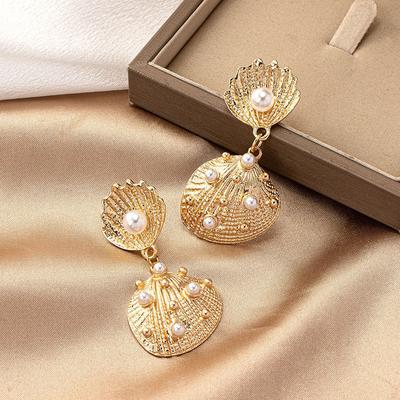 Plaj rüzgarı kabuk küpe kadın retro sokak modası İnci Küpeler