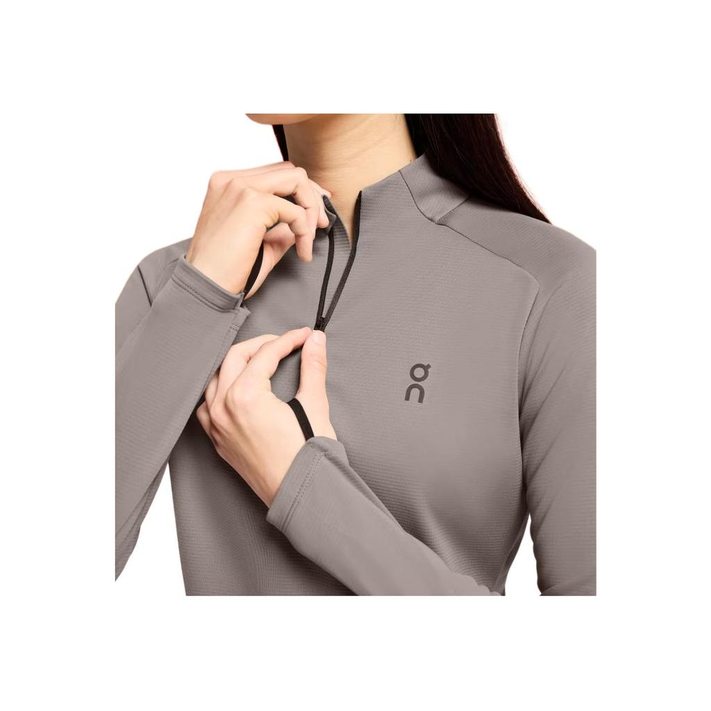 On Climate Solid Moisture Wicking Casual Lg Sleeve T-Shirt Women Tops Coal-Gray 1WE10781933