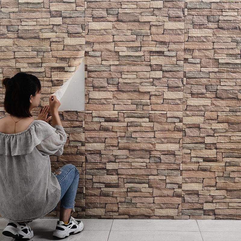 35X38.5cm 3D Retro Brick Pattern Wallpaper Waterproof Removable Wall Sticker for Cafe Bar Home Decor