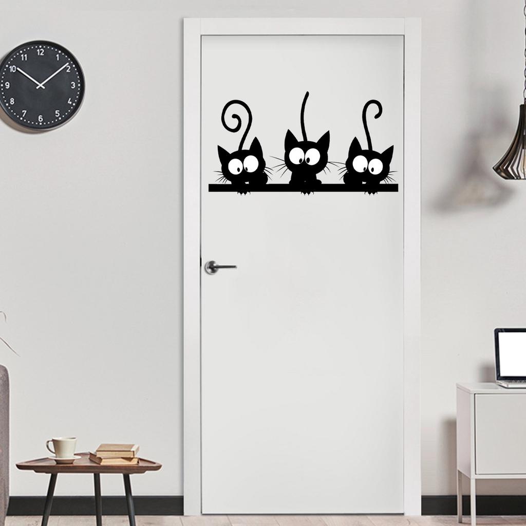 Autocolante de Perete Drăguțe cu 3 Pisici Negre Autocolante Amuzante cu Pisici pentru Living Dormitor Cameră Copii Frigider Chiuvetă Valiză Decor Acasă