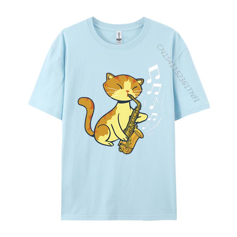 A Cute Cat Playing The Saxophone Tshirts Musicians Tshirts Perfect Saxphone Apparel For Men Grey Shirt Graphic Tee