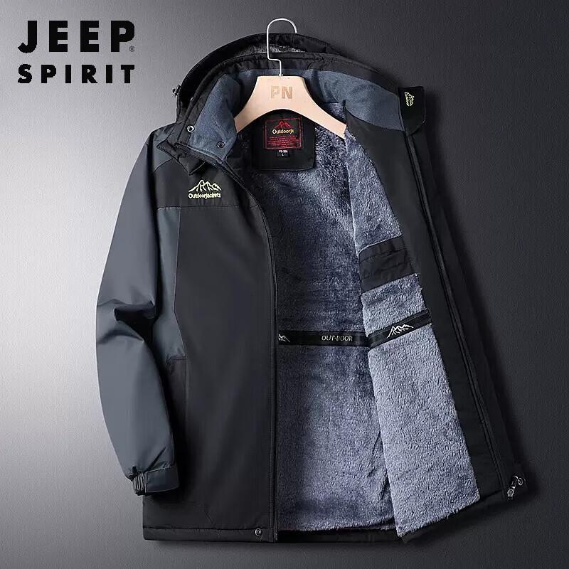 JEEP SPIRIT Men's 2023 Autumn Winter Windproof Hooded Jacket
