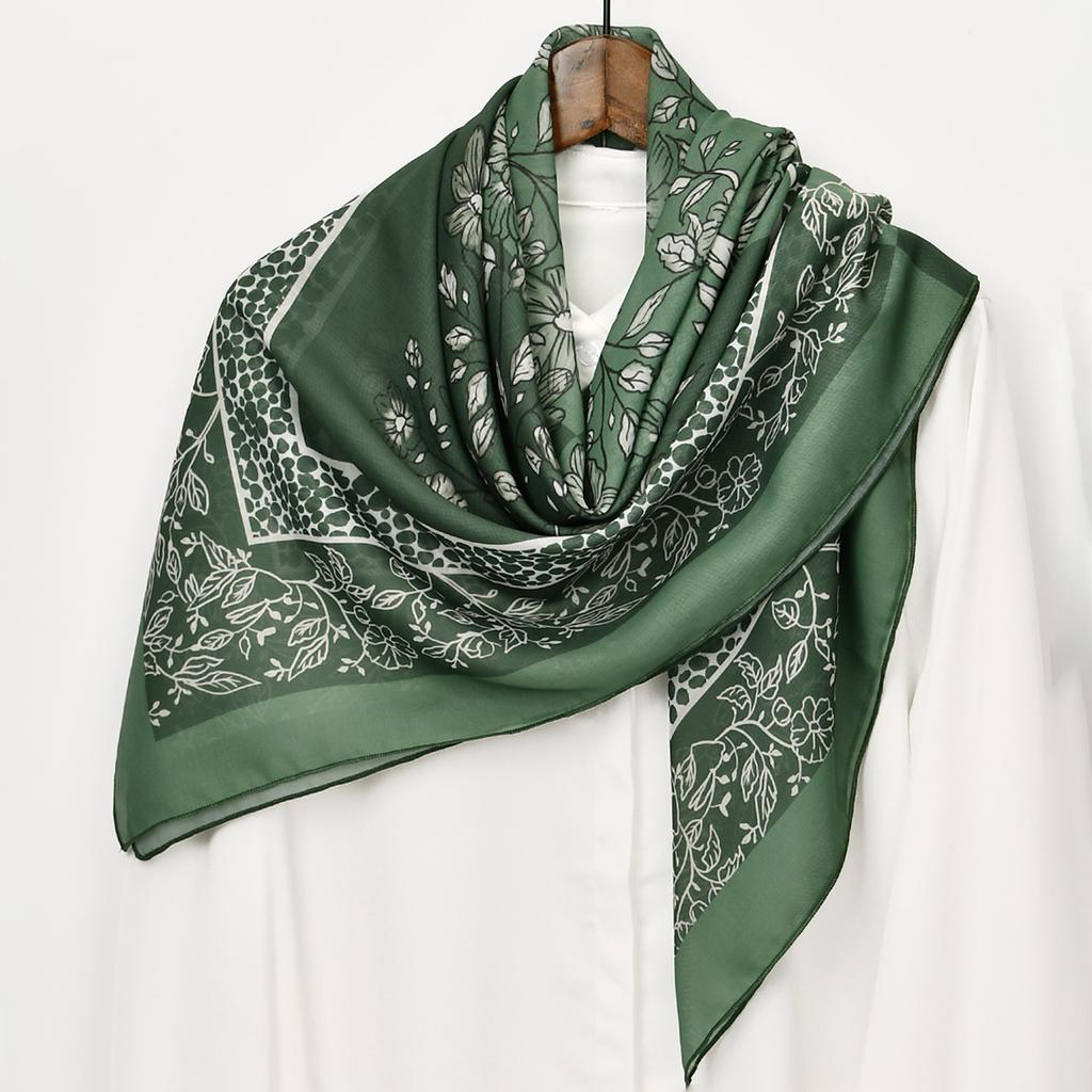 Square Hijab Scarf with Lace Sarong Yarn Printing Sunscreen Scarf Indonesia Turban  High Quality New