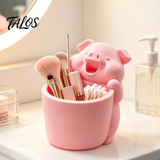Playful Desk Decoration 3D Printed Cute Piggy Storage Pot, Cartoon Pig Shaped Pen Holder, Makeup Brush Cup for Vanity Organizer, Multifunctional