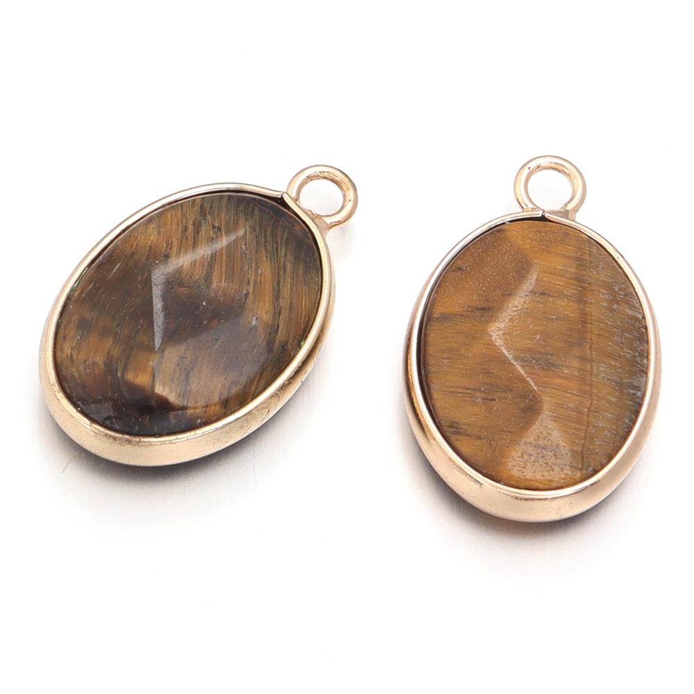 2 Pcs Natural Stone Charms Gold Edge Oval Shape Pendant for Jewelry Making Accessories DIY Necklace Bracelet Earring Supplies