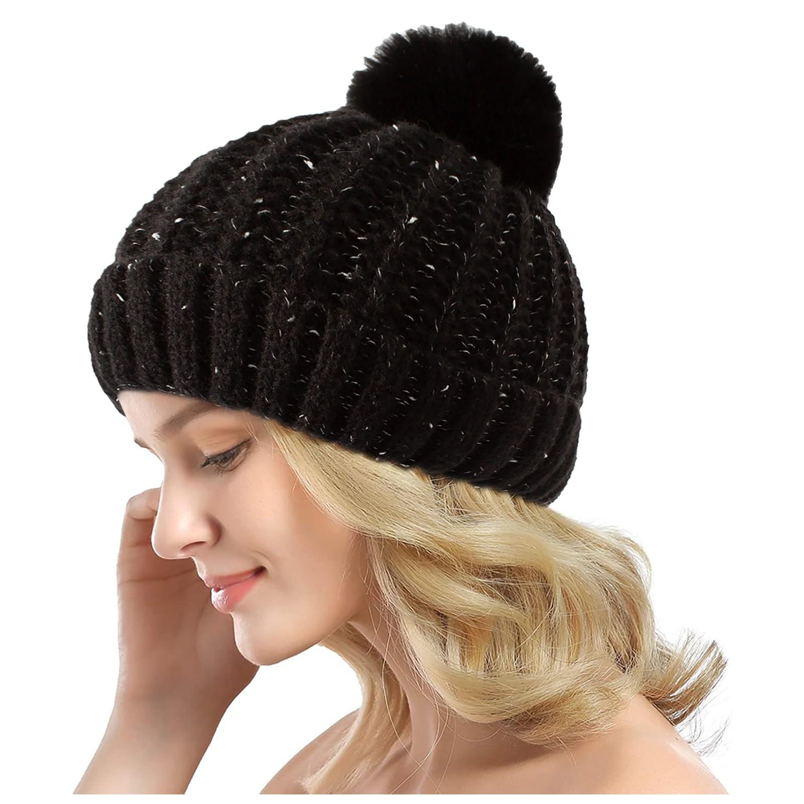 

Women Knit Slouchy Hairball Chunky Baggy Hat Winter Soft Warm Ski Cap чёрный