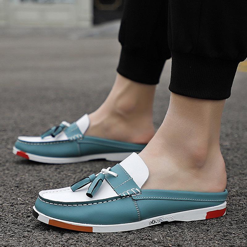 Newest Mens Casual Leather Half Shoes For Men Loafers Shoes Handmade High Quality Summer Slipper Male Flats Lazy Shoes Muller Shoes