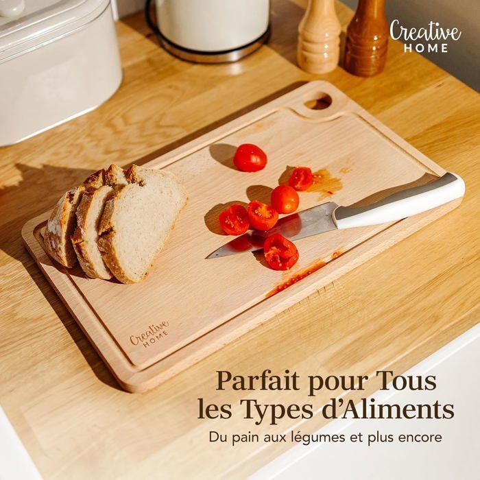 Planche à découper - CREHOM - 42x24,5cm - Bois de hêtre naturel - Double face - Rainure pour le jus