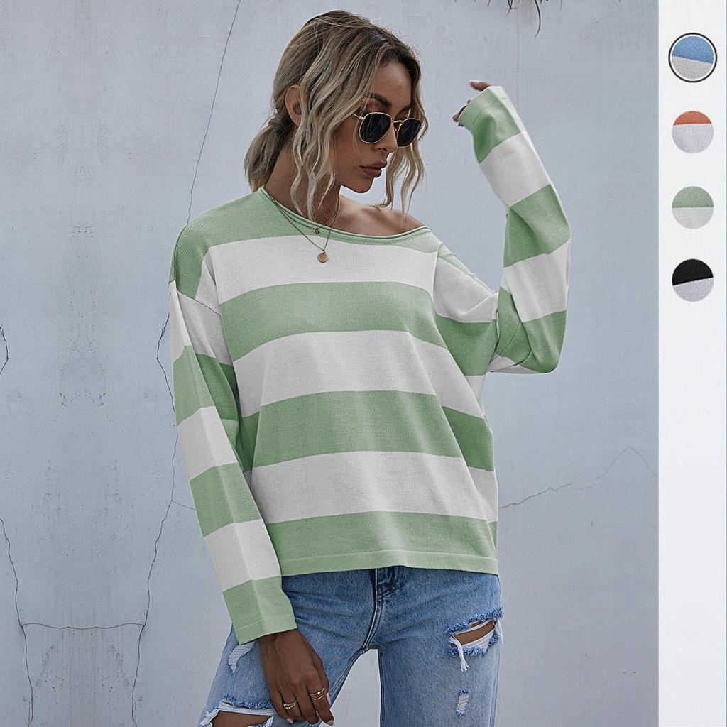 Women's Crew Neck Sweater, Striped, Long Sleeve