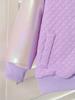 Girls' purple smiley face quilted baseball jacket, diamond stitching zip-up style, iridescent long sleeves with decorative fake pockets