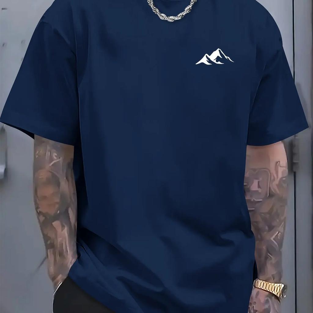 Mens Summer 100 Cotton Fashion Casual Loose Mountainpatterned Printed Sports Roundneck Shortsleeved Tshirt Soft Breathable