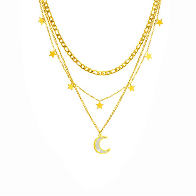 Stainless Steel Bending Moon Stars Heart Pendant Necklace for Women Choker Chains Jewelry Gifts