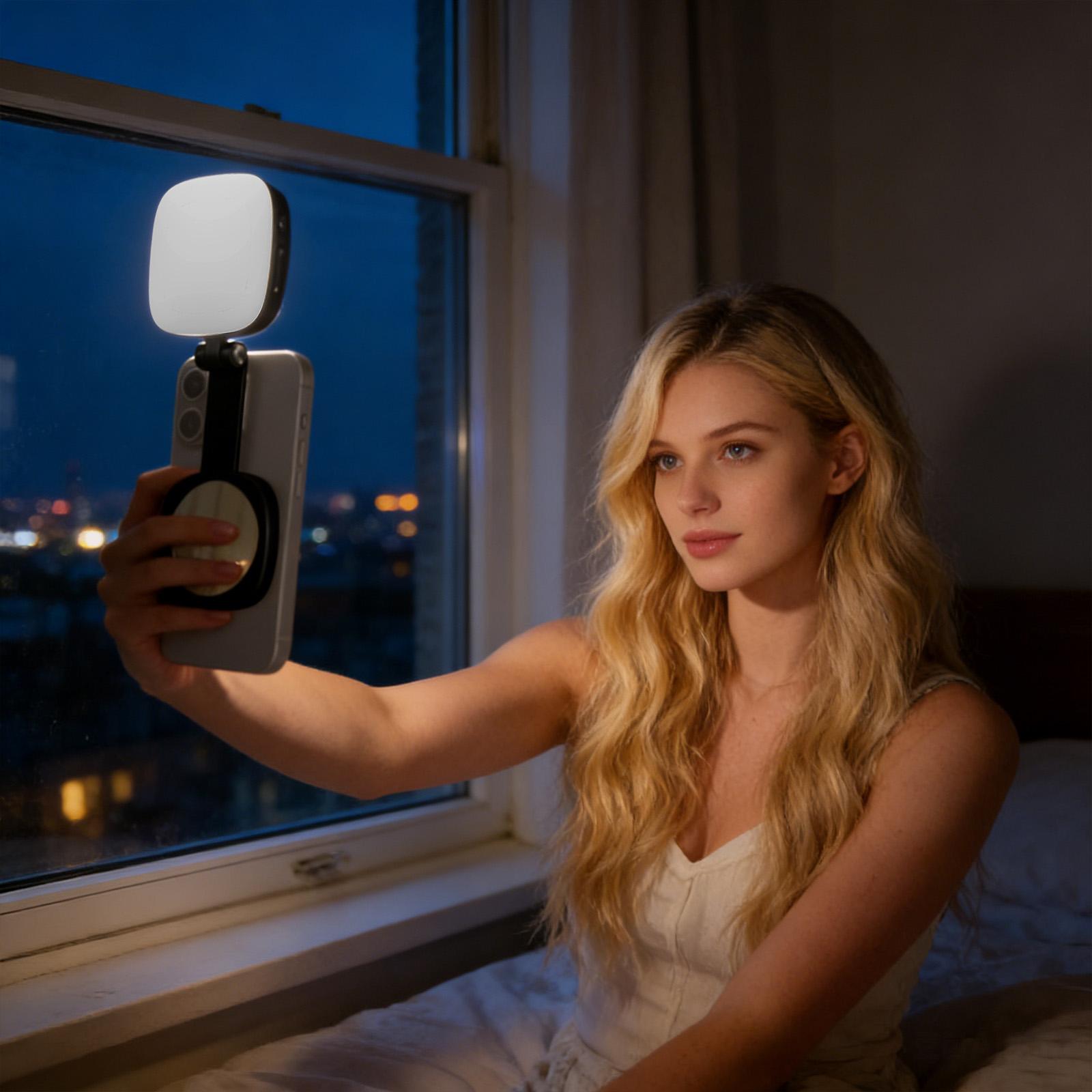 

Mobile Phone Magnetic Selfie Light With Built-in Makeup Mirror, Portable Foldable Beauty Light For Photos, Live Streaming, And Ambience One Size