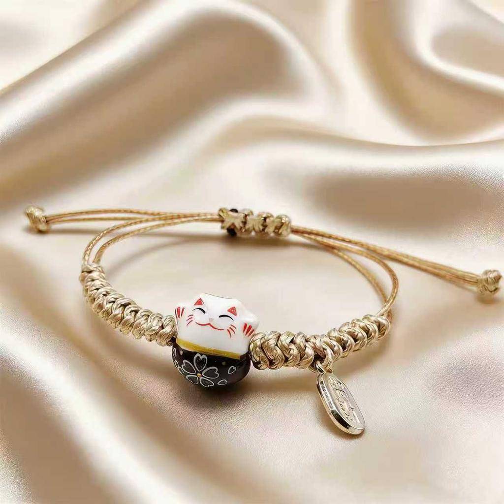 Simple Lucky Cat Knitted Bracelet Unisex Adjustable Cute Animal Woven Bracelet Harajuku Style Jewelry bracelets couple bracelet