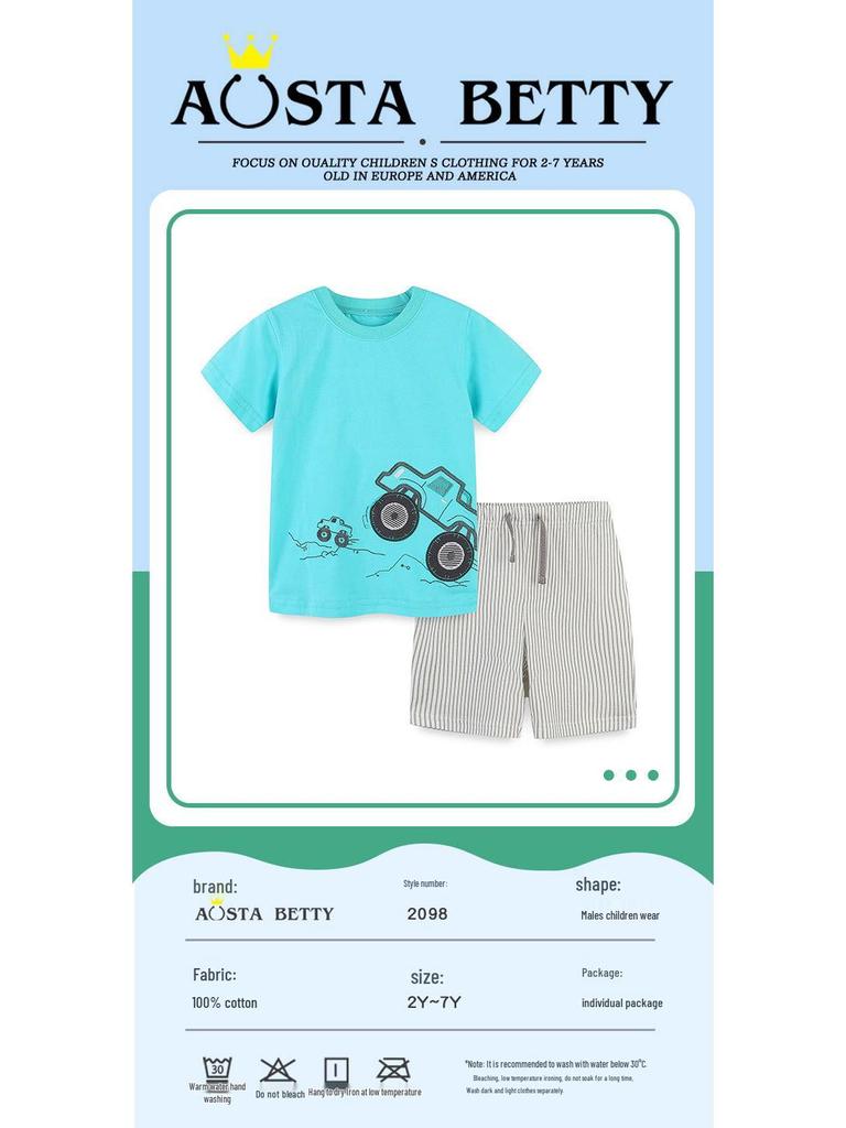 Summer Boys' European & American Style Short-Sleeve T-Shirt & Knitted Cotton Shorts Two-Piece Set