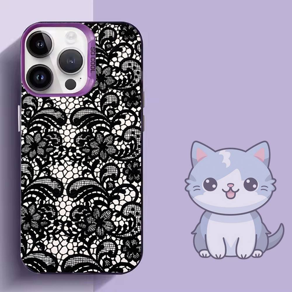 Black Lace Print New Hot Phone Case For iPhone 16,15,14,13,12,11,Mini,Pro,SE,MAX,plus,Purple Matte Silicone Cover