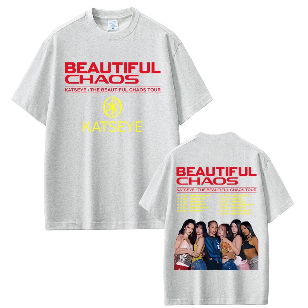 Sommer Neu Kpop Katseye Schönes Chaos Tour Männer Frauen Hip Hop Mode T-Shirts Unisex 100% Reine Baumwolle Bedrucktes T-Shirt