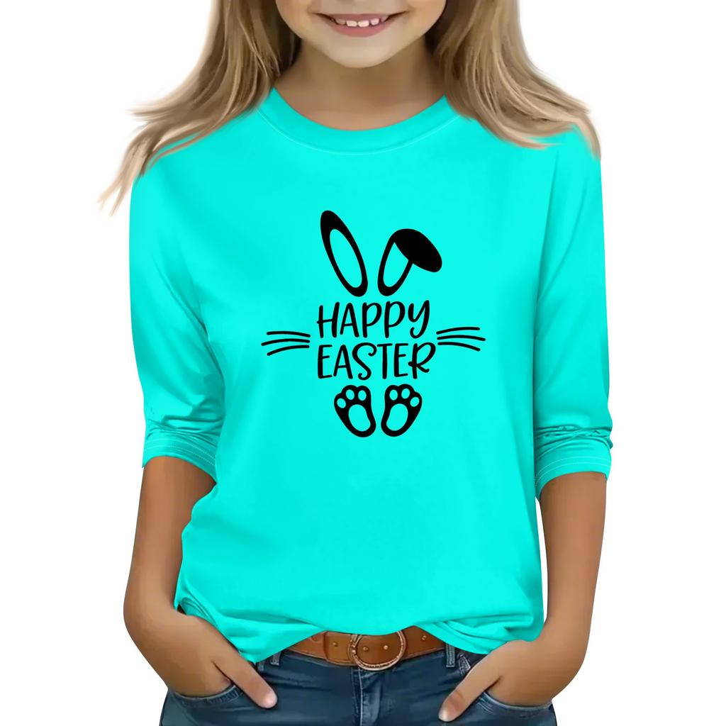 Çocuk 3/4 Kol Üstler Günlük Baskılı Tişört Yuvarlak Yaka Kazak Bluz