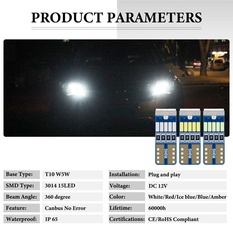 10x T10 15led Led W5w CANbus T10 3014smd LED No Error 194 168 Interior Instrument Reading Light Bulb Plate Lamp