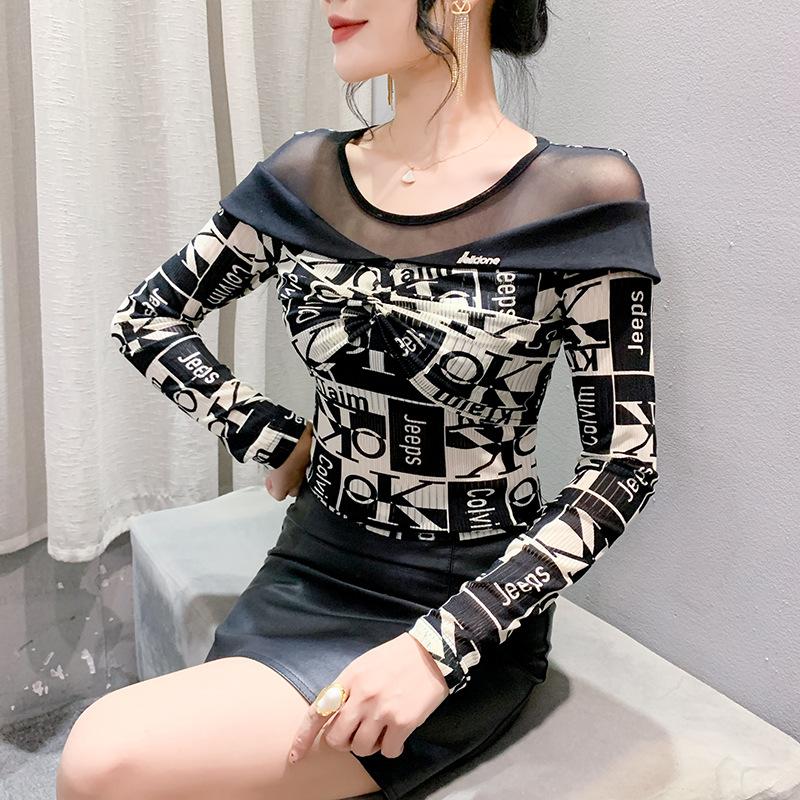 

Женская футболка с зебровым принтом на зиму, новый сексуальный сетчатый топ с перспективой, облегающая внутренняя базовая рубашка 3XL