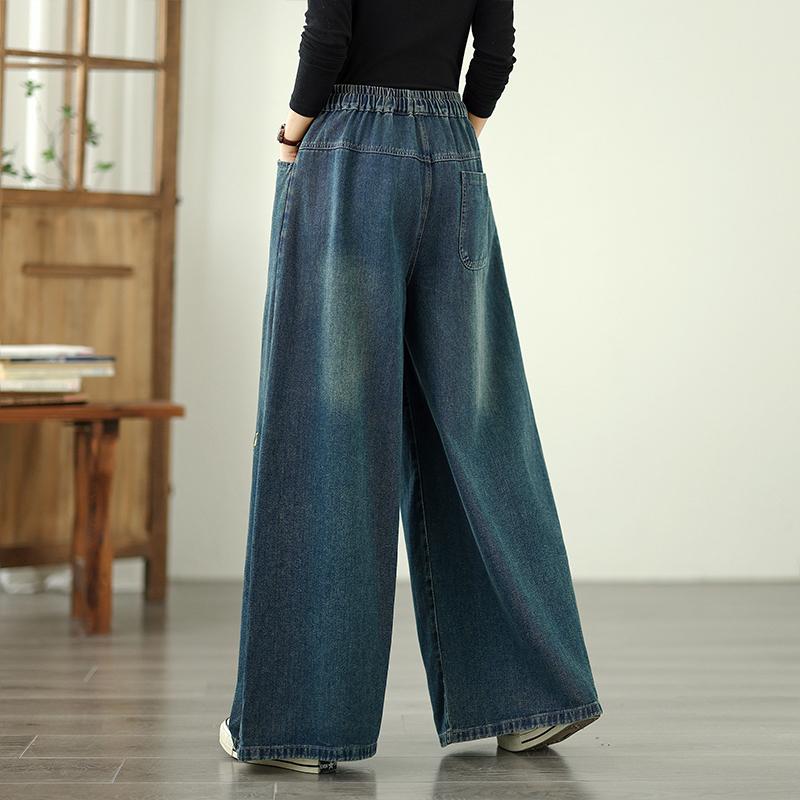 Dimanaf 2025 New Basic Elastic Jeans Harlen Pants Women Loose Denim Trousers Big Casual Blue Pants 2502