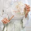 Ancient Style Round Fan with Long Handle, Flower and Bird Patterns, Hanfu Dance Fan, Chinese Style Traditional Fan