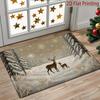 2D Flat Nordic Healing Snowscape Door Mat, Forest Reindeer Entrance Rug, Indoor Door Mat with Absorbent And Non-Slip Features, Machine Washable Winter