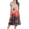 Vestido Casual Holgado y de Moda para Mujer, con Cuello en V, Mangas Cortas, Estampado, de Longitud Media