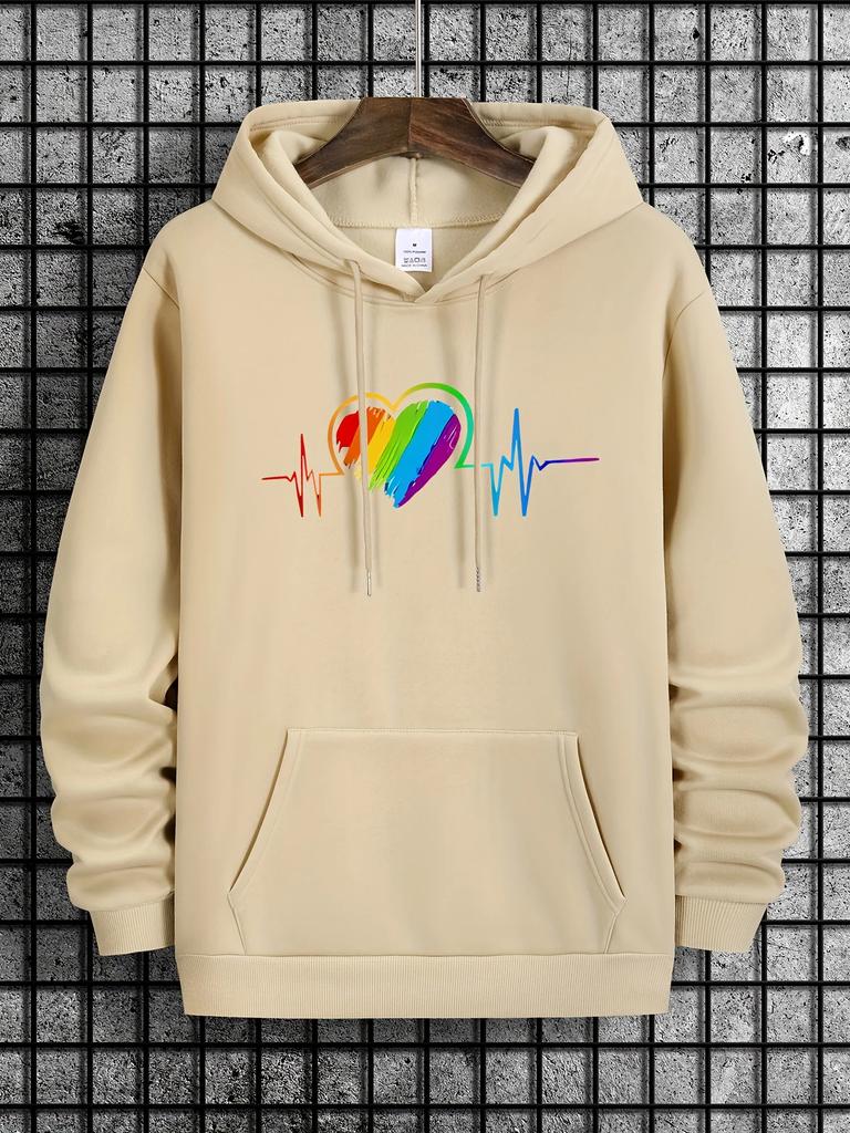 2025 Rainbow Heartprint 2D Hoodie Men's Casual Pattern Long Sleeve Hoodie