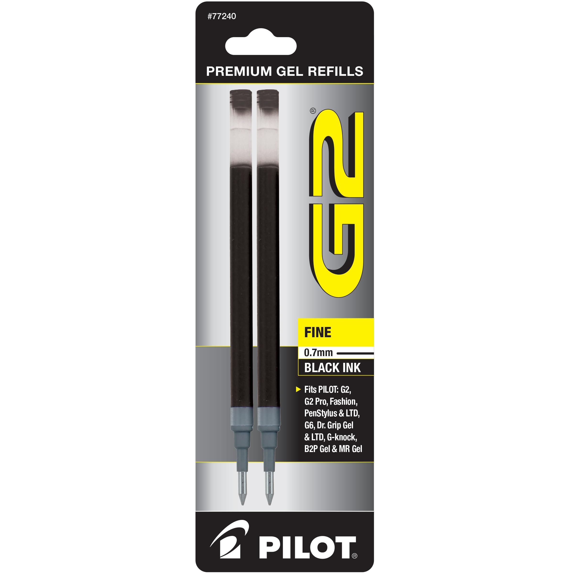 Гелевая ручка Pilot G2, сменный стержень, тонкий, 2 шт., (0.7mm) чёрный