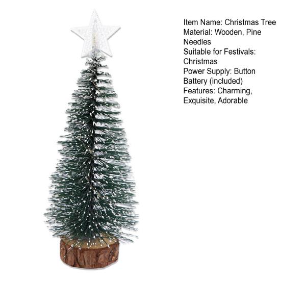 Mini Christmas Tree Small Artificial Snow Flocked Pencil Tree with LED Lights Tabletop Tree Ornaments with Wooden Base for Xmas Home Decor