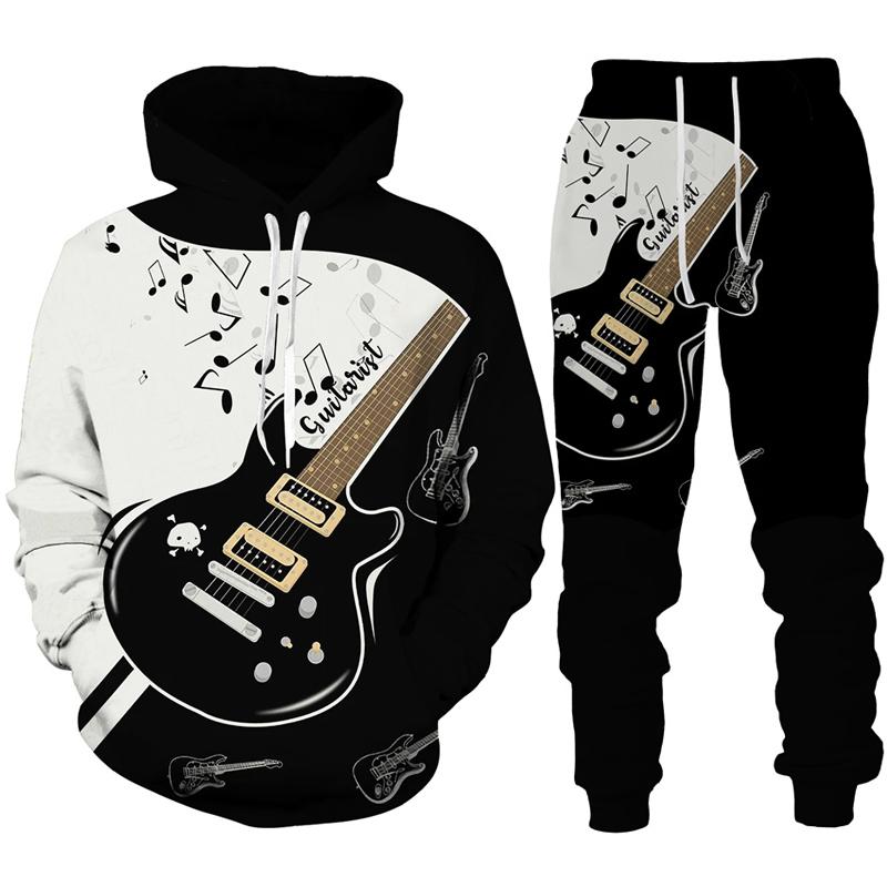 Rock Music Guitar 3D Print Hoodie/Suit Men's Tracksuit Casual Sweatshirts+Pants Set Hip Hop Streetwear Spring Autumn Clothing