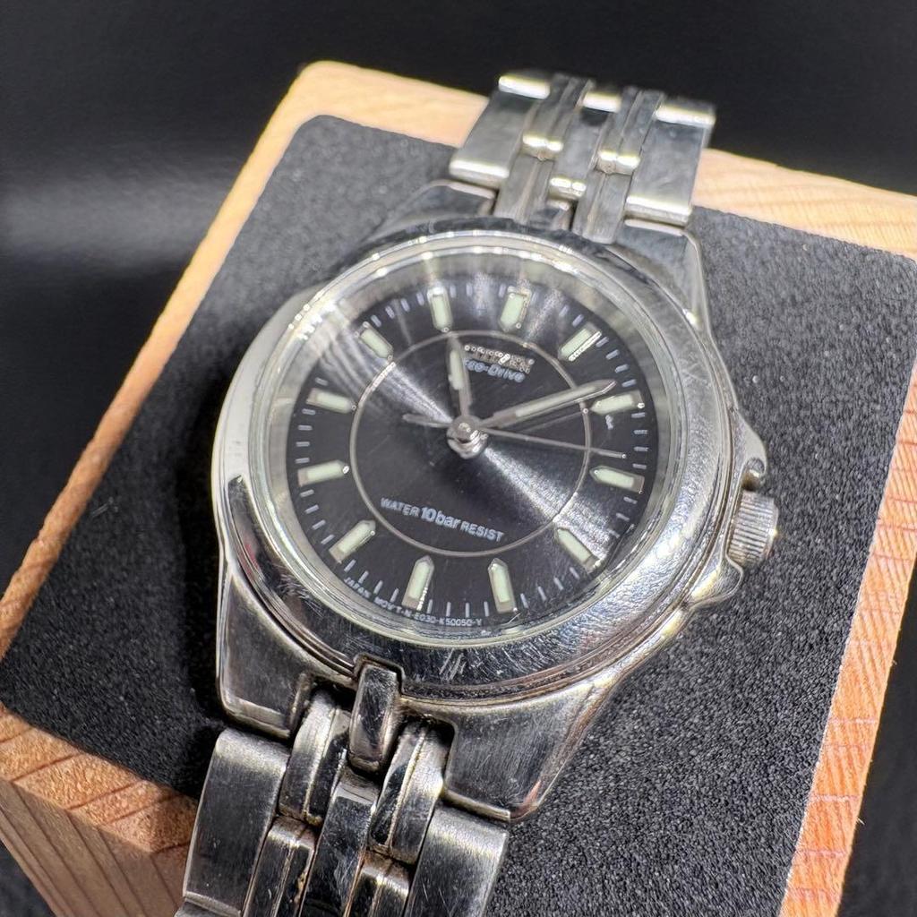 Used CITIZEN Eco Drive 10 ATM Water Resistant Working Product Black Watch Ladies