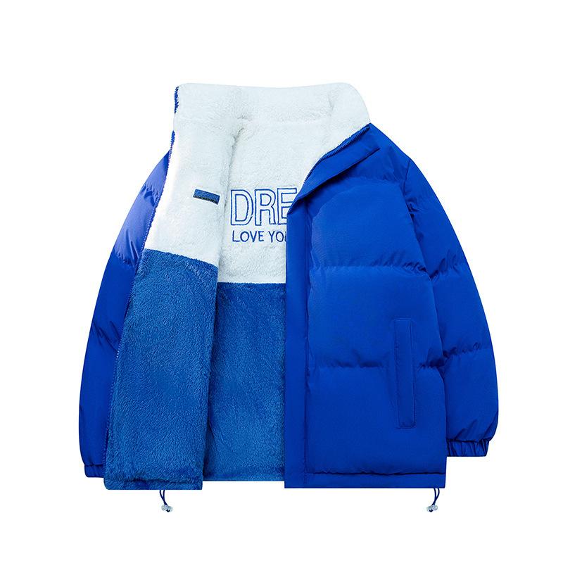 

24 новых зимних бархатных пуховика с воротником-стойкой, двусторонние, хлопковые, парные, в гонконгском стиле, модные, теплые, хлопковые, двусторонние, овчина S синий