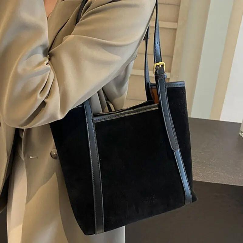 

Retro Shoulder Bag Large Capacity Slouchy Bucket Satchels Designer Top Handle Handbag with Small Bag Women Work Shopping Travel чёрный