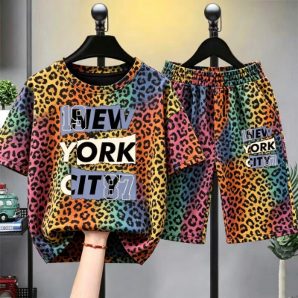 Personalized Stripes Letter Printed Kids T-shirt and Shorts 2 Piece Set Summer Casual Outfit for Boys and Girls Kids T-shirt Set