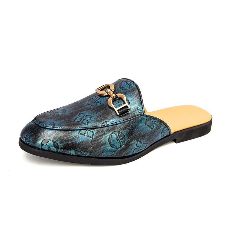 

Half-drag small leather shoes for men in summer, breathable lazy shoes for men outside, large size, one pedal, bag head, casual leather shoes for men 46 зелений