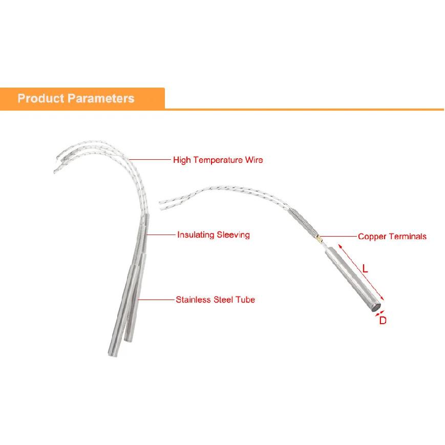 2PCS Electric Cartridge Heater Element 220V 6mm Tube Diameter Stainless Steel Tubular Heater Parts Wattage 150/200/250/300W