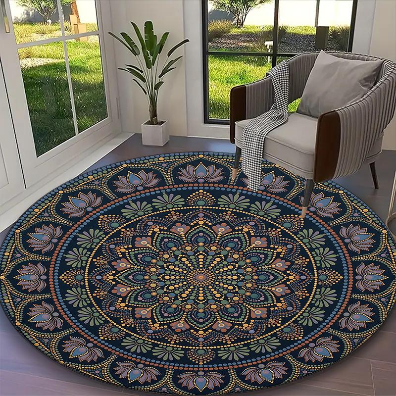 1pc Round Rug Appropriate for Office, Elegant Lip Print Mandala Carpet, Versatile Printed Chair Rug, Durable Home Sofa Carpet
