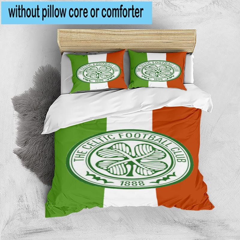 3pcs Cel-tic Football Club Crest Printed Bedding Set Duvet Cover Closure Includes 1 Duvet Cover & 2 Pillowcases Bedding Sets Home Decor Gifts