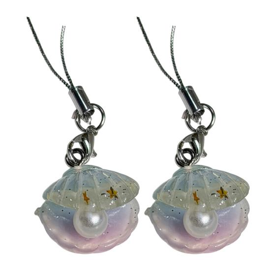 

2Pcs Keychain Pendant Embedded Imitation Pearls Translucent Gradient Glitter Keyring with Lobster Clasp Bags Phone Lanyard Versatile Hanging