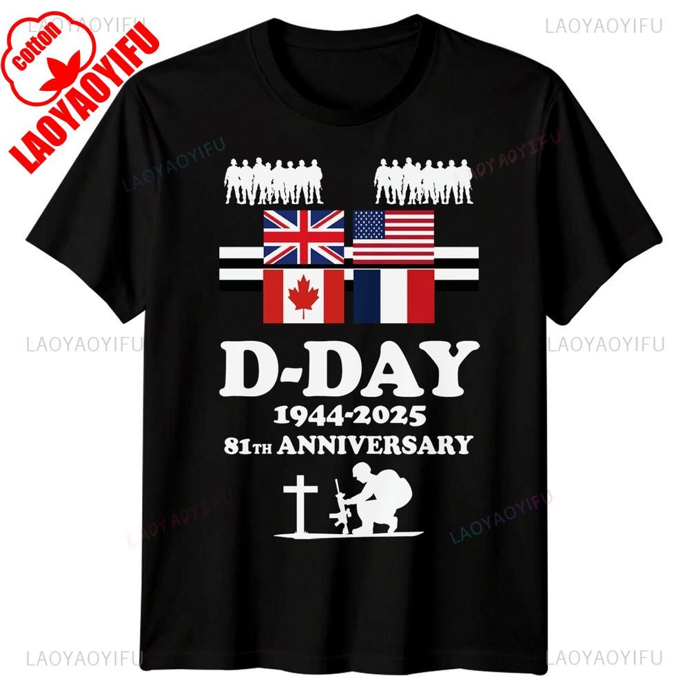 Mens 81st Annivarsary Flags DDay Graphic T Shirts 1944 Normandy Tshirt Summer Woman Man High Quality Cotton Shortsleev