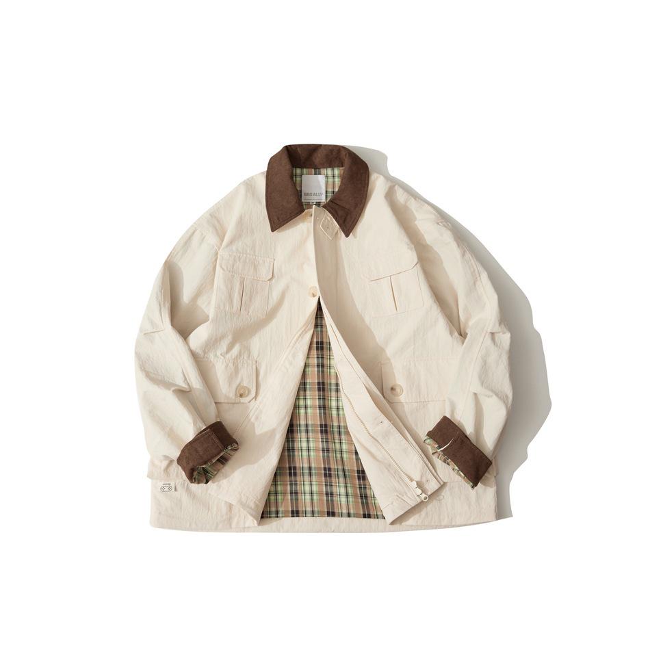 

BroallyBR Autumn American Retro Men s Outdoor Lapel Workwear Jacket W253 M грязно-белый