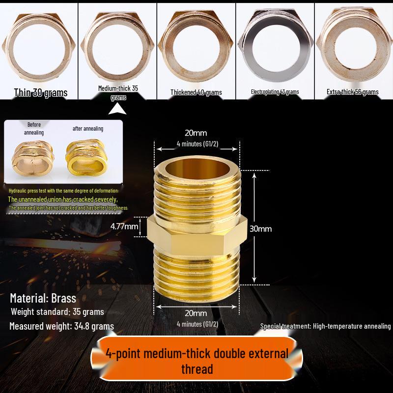All-Copper Male Thread Direct Coupling, Short To Extended Thread, 4-Point To 6-Point, 1-Inch Inlet Pipe Reducing Joint