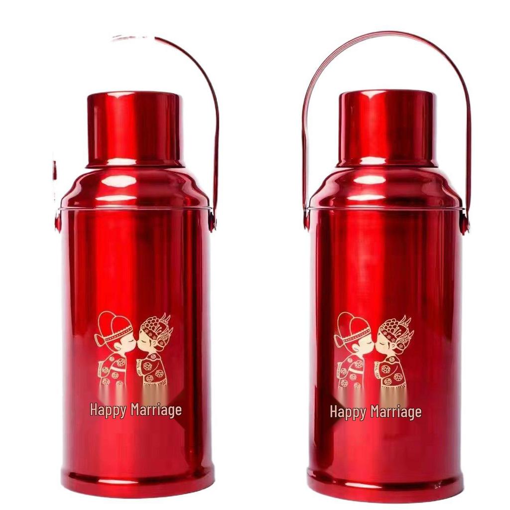Wedding Dowry Red Thermos Flask Pair - Hot Water Bottle for Household Use