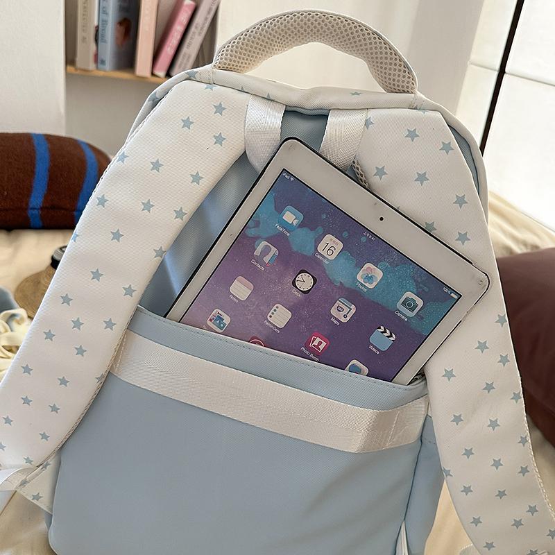 Women's Large Capacity Backpack Color Block Student Schoolbag Girls Stars Print Backpack