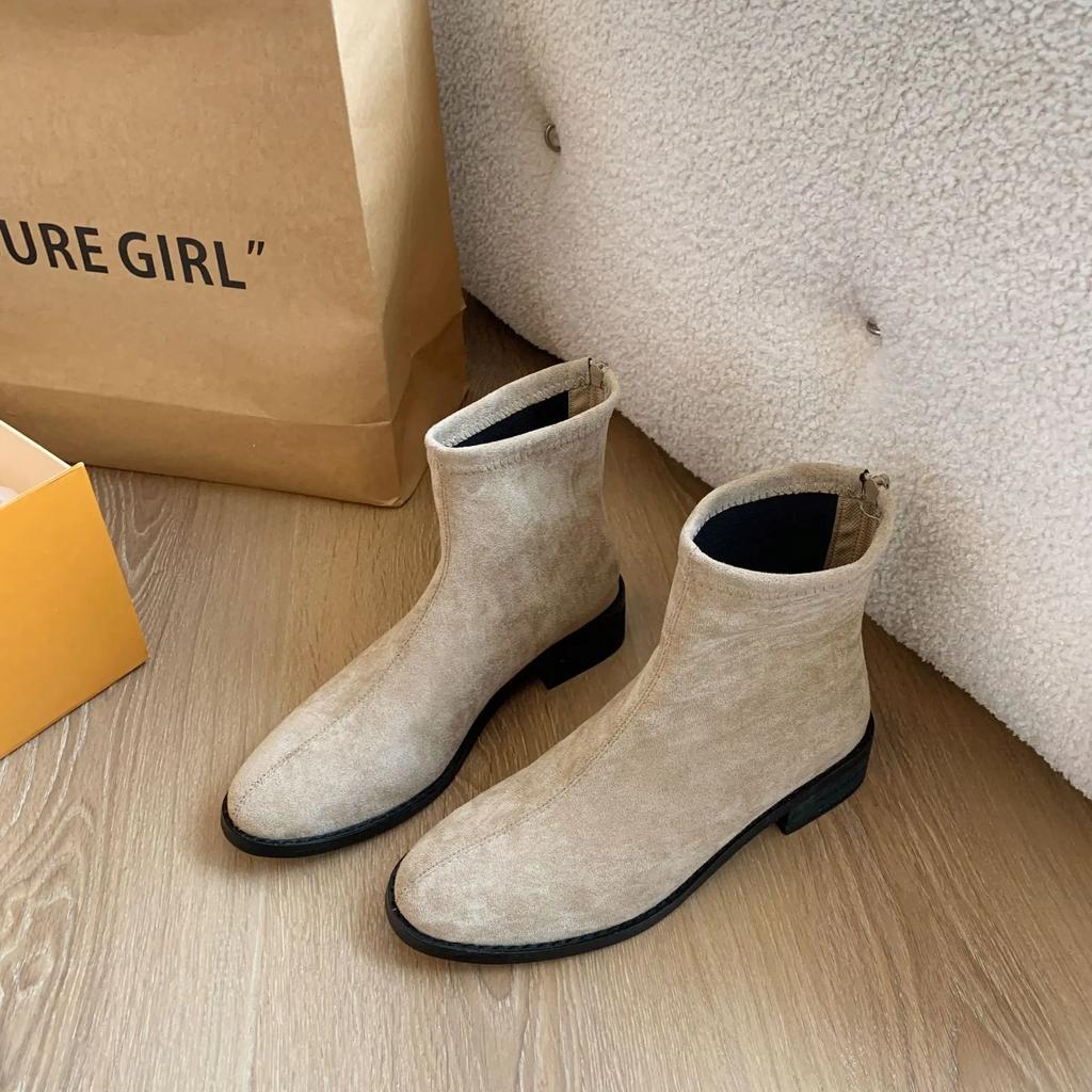 Fashion Cow Suede Ankle Modern Boots Women Square Toe Women's Shoes On Sale  Mid Heel Solid Concise Women's Boots Botas