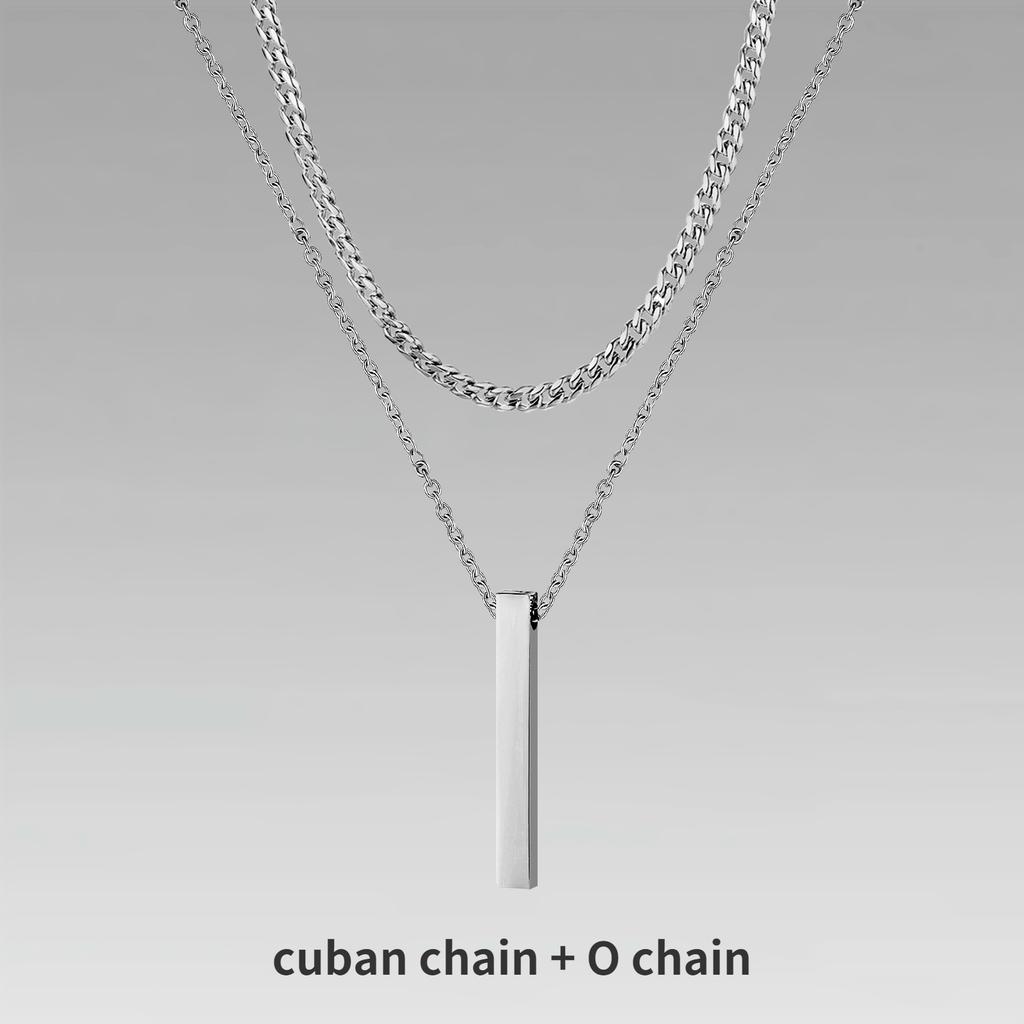Vnox 3D Vertical Bar Necklaces for Men, Layering Stainless Steel Geometric Pendant, Layered Wheat Rope Cuban Chain, Boy Collar