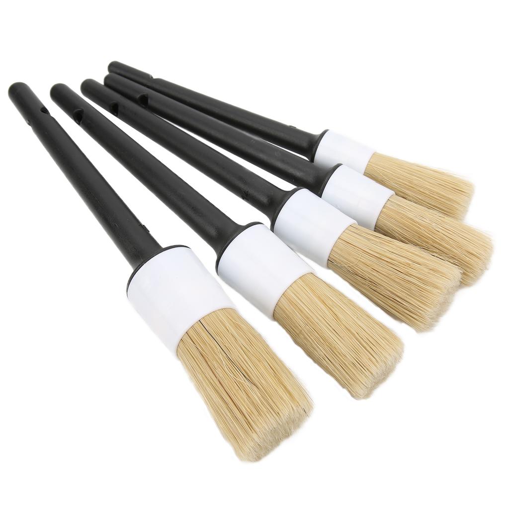 5pcs Auto Detailing Brush Set for Cleaning Car Interior Exterior Engine Exhaust Leather SeatWhite Grey